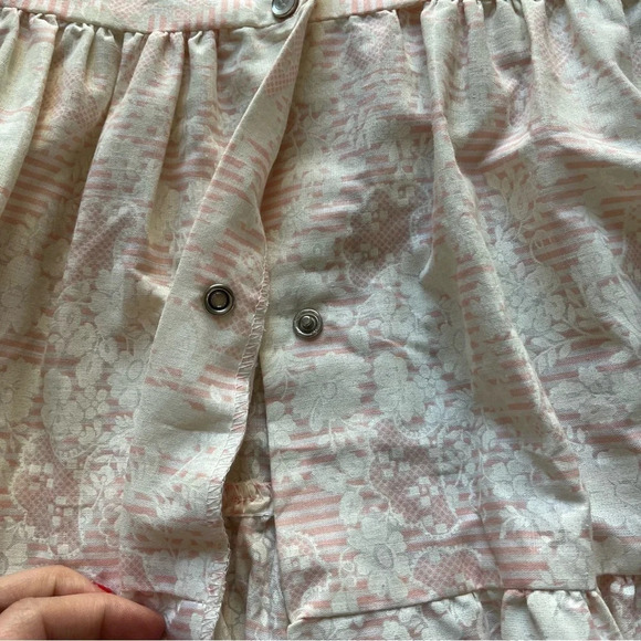 Vintage Ann Leslie white pink floral dress button snap knee length tiered medium - Picture 8 of 13